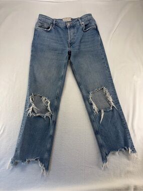 Free People We The Free Light Blue Straight Leg Distressed Jeans 28”